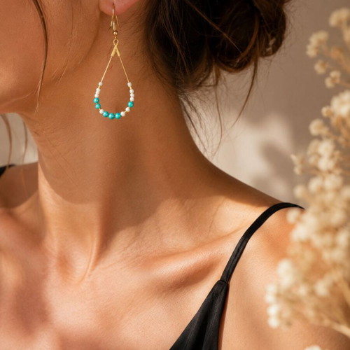 Teardrop Breeze Handmade Earrings with Turquoise and White Beads