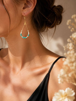 Teardrop Breeze Handmade Earrings with Turquoise and White Beads