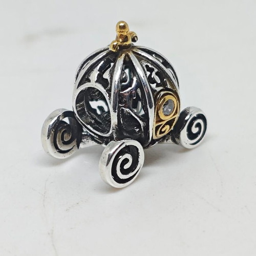 Cinderella Pumpkin Coach Charm 925 Silver with 14K Gold Details like new