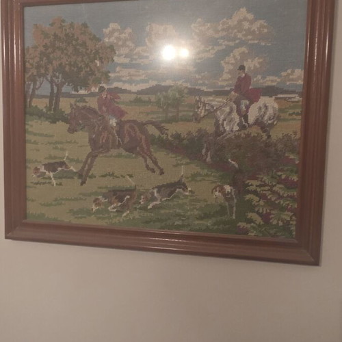Handmade embroidered textile paintings with frame