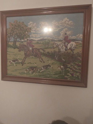 Handmade embroidered textile paintings with frame