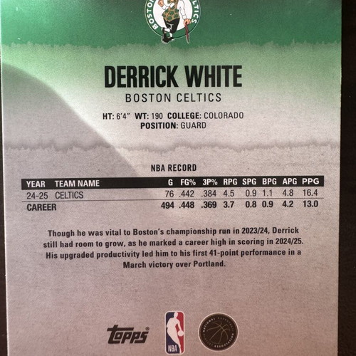 Topps Derrick White Boston Celtics Basketball Card like new