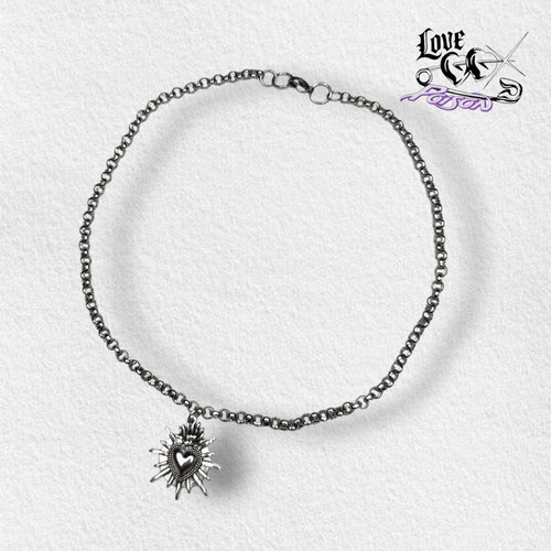 Love X Poison Handmade Stainless Steel Chain Choker Necklace with Heart Charm new