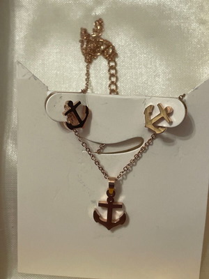 Jewelry set anchor pendant and earrings new pink and gold