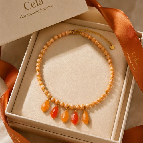 Handmade necklace with warm autumn shades, Cela Handmade Jewelry