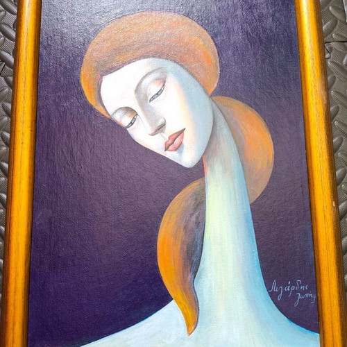 Collectible pair of paintings Ligardis Iosif like new, modern expressionist portraits