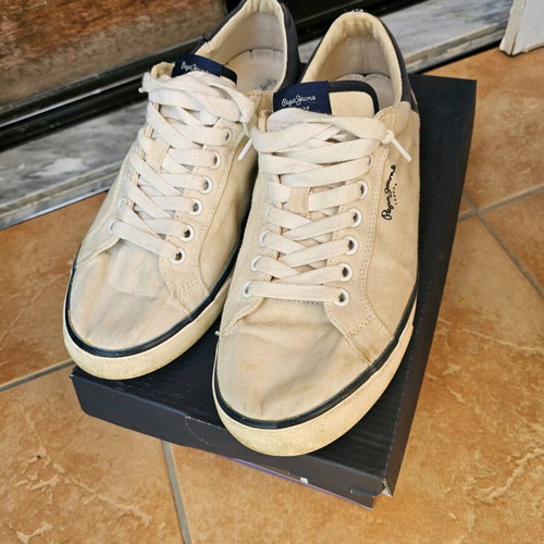 Pepe Jeans men's shoes used, casual, size 43, white and blue