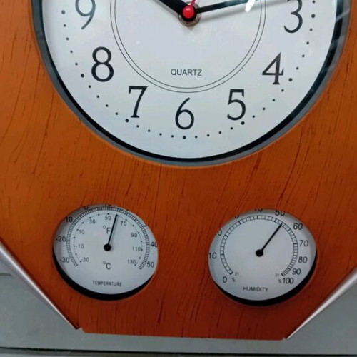Wall clock brown faux ivory new with thermometer and hygrometer