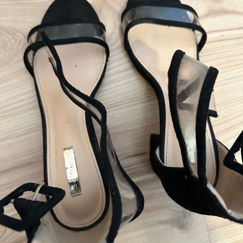 Black transparent sandals in very good condition, size 38, 5 cm heel