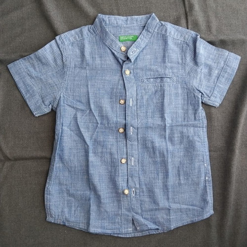 Benetton boys' short-sleeve shirt, blue and white, size 3-4 years