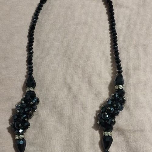 Vintage black blue necklace with beads and sparkling details, like new