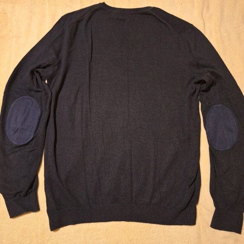 Knitted men's sweater used, blue, with elbow reinforcement size L