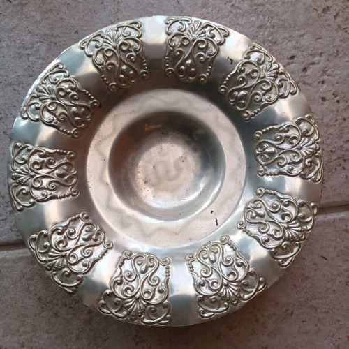 Silver-plated old tray and two used compotes