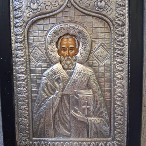 Silver icon of Saint Nicholas 950 grade, like new, 22×16cm