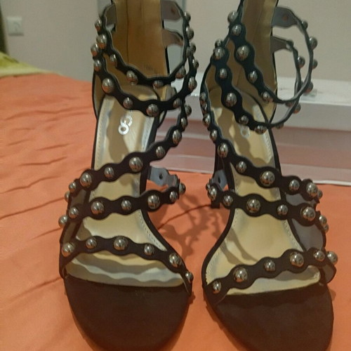 Black GoGo Shoes sandal new with studs and zipper, size 39