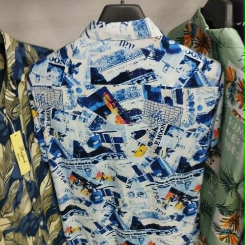 Men's short-sleeve printed shirt P2553, new, blue with orange shades