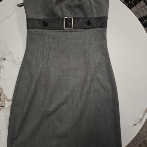 Angelo Psarros Midi Dress with Leather Detail Grey like new