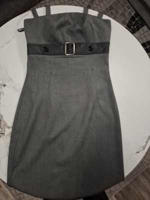 Angelo Psarros Midi Dress with Leather Detail Grey like new