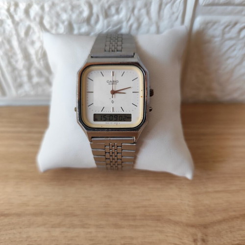 Casio AQ-322 vintage analog-digital watch used, gray and silver