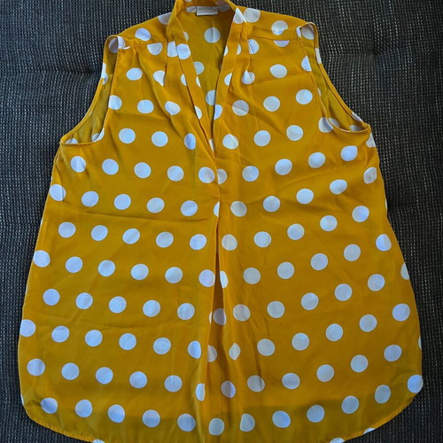 Vintage Infinity yellow blouse with white polka dots like new