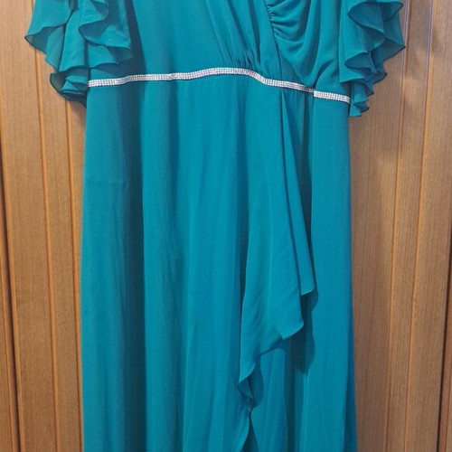 Happy Sizes green plus size jumpsuit with ruffle and rhinestones