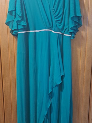 Happy Sizes green plus size jumpsuit with ruffle and rhinestones