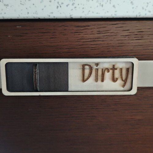 Handmade wooden dishwasher indicator "Clean / Dirty", sliding