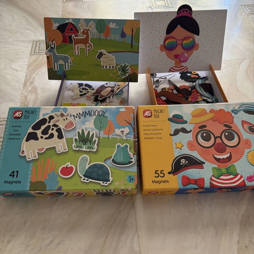 AS Magnet Box Animals & Faces used, set of 2 for kids 3+