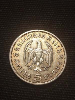 5 Reichsmark 1935 ασημένιο νόμισμα Γερμανίας Paul von Hindenburg