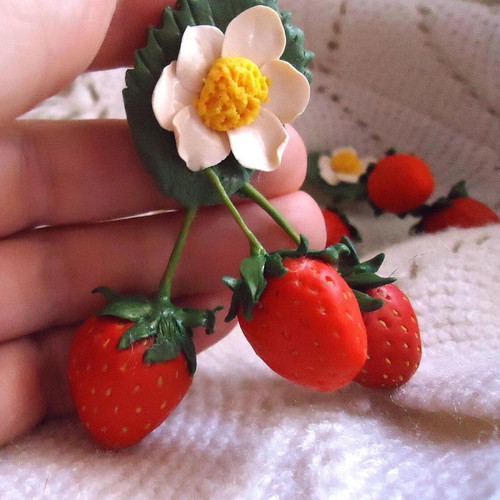 Strawberry long stud earrings made to order