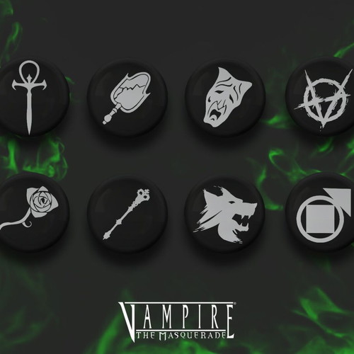 Vampire The Masquerade pin set new, 8 different 3.2cm badges