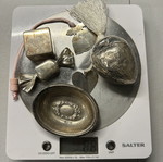 Set of 5 small 925 silver items and 1 silver walnut, 88g total
