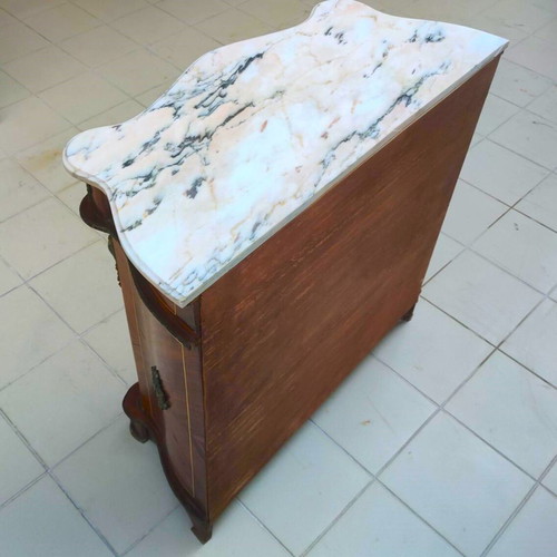 Baroque Bayou with Marble Top, Marquetry and Brass Details like new