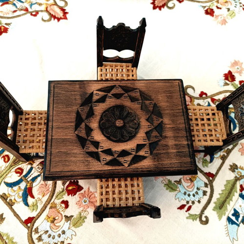 Handmade woodcarved living room set new, miniature beech wood