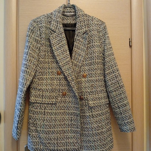 Tweed jacket long with double buttons like new, blue and beige