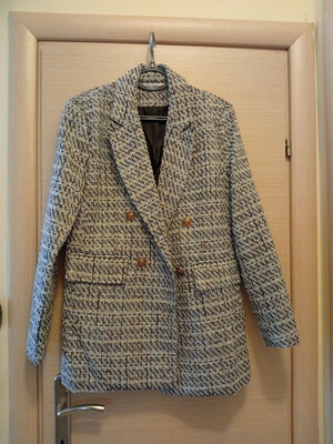 Tweed jacket long with double buttons like new, blue and beige