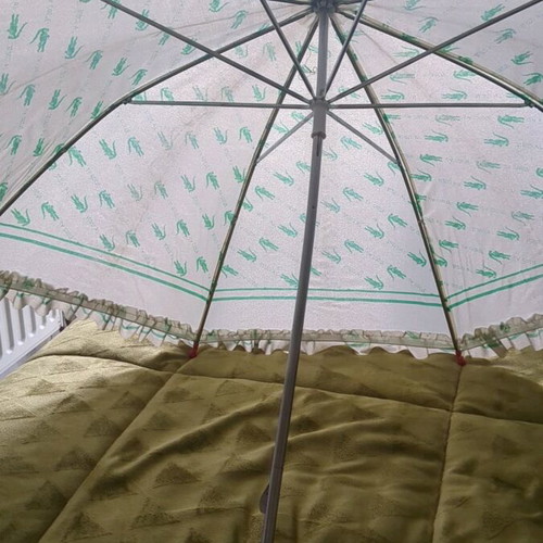 Lacoste vintage umbrella used with collectible Minnie Mouse