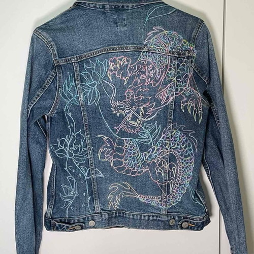 GAP jean jacket used, hand-painted, Small size