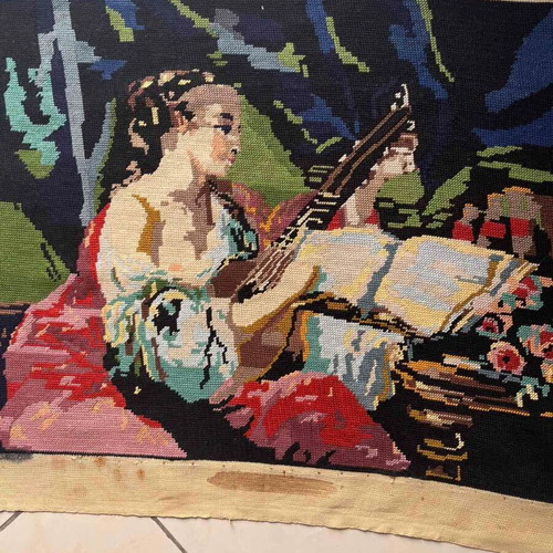 Handmade textile painting used, framed, 0.65x0.50 m