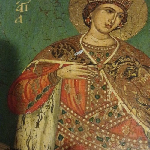 Wooden hand-painted icon of Saint Aikaterini used