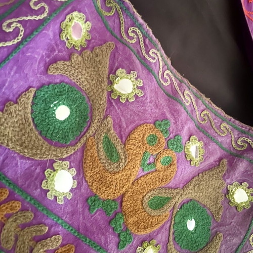 Boho tote shoulder bag with embroidery, purple