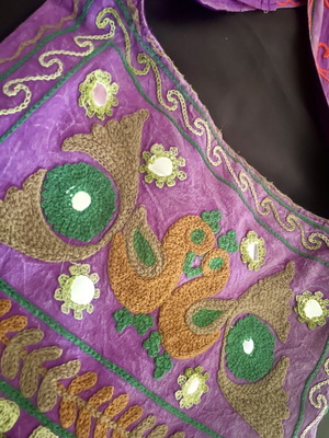 Boho tote shoulder bag with embroidery, purple