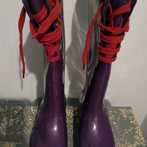 See by Chloe' rain boots new purple with red laces