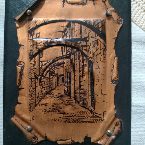 Decorative frame used with copperplate papyrus on leather 11x15 cm