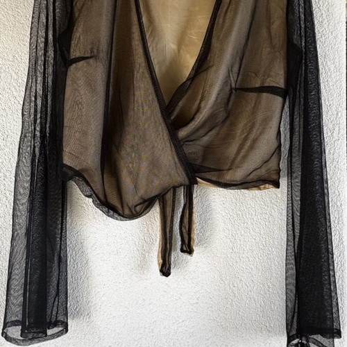Crop top with transparent lining, wrap design, size S/M, made in Italy