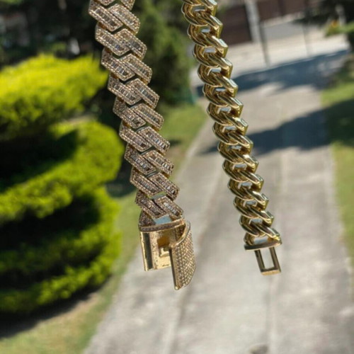 Baguette diamond Cuban link chain like new, gold plated