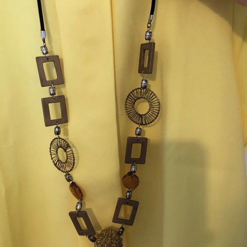 Boho necklace with gold details and velvet black cord like new