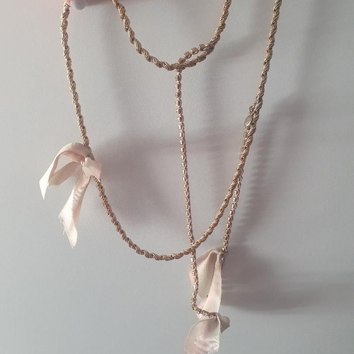J.CREW necklace gold with pink satin fabric like new