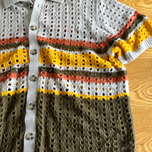 ASOS Design Crochet Knit Shirt 2XL, multicolor stripes