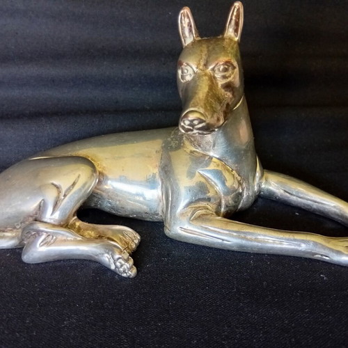 Silvered dog statuette used, 16.5/8 cm
